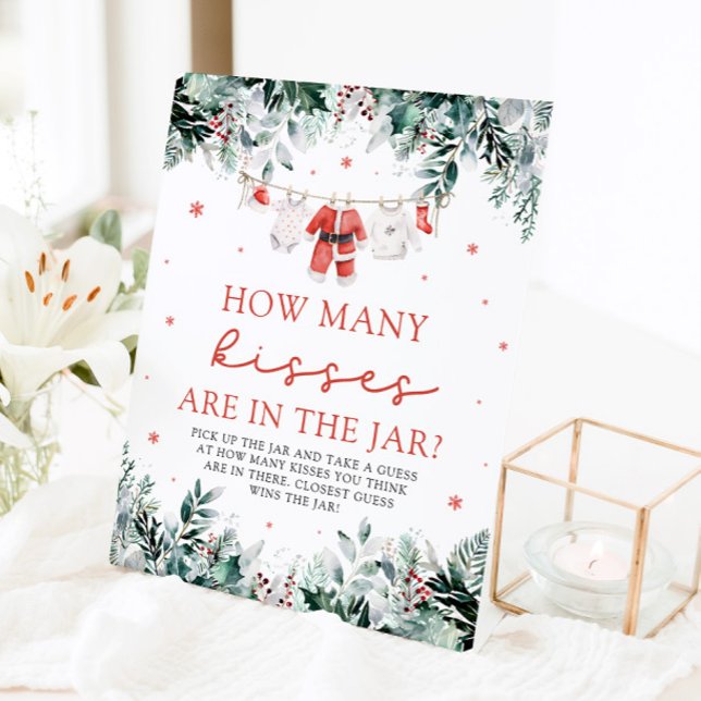 Weihnachtsratte Wie viele Kisses Kinderdusche Sockelschild (Watercolor Christmas Santa Guess How Many Kisses Baby Shower Pedestal Sign)