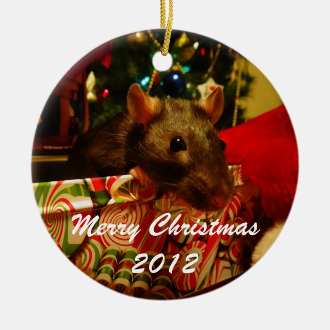 Weihnachtsratten-Verzierung 2012 Keramikornament (Vorne)
