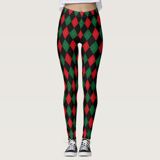 WeihnachtsRaute ~ klassisches Rot, Grün und Weiß Leggings (Vorderseite)