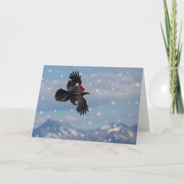 Weihnachtsraven in den schneebedeckten Bergen Karte (Vorderseite)