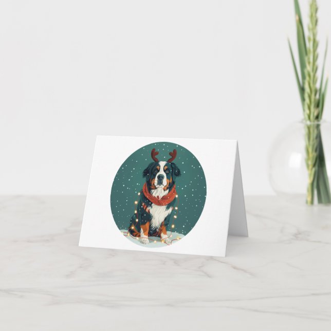 Weihnachtsredeer Bernese Mountain Dog Feiertagskarte (Vorderseite)