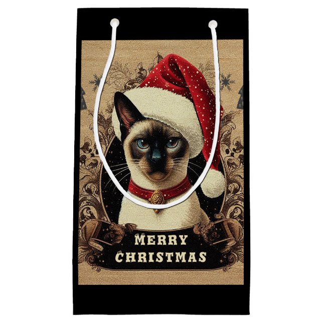 Weihnachtsregal Siamese Cat, Xmas Santa Kitten Kleine Geschenktüte (Vorderseite)