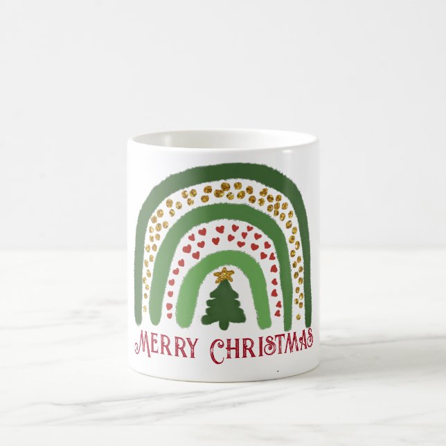 Weihnachtsregenbogen Glitzer Rot Gold Grün Kaffeetasse (Mittel)