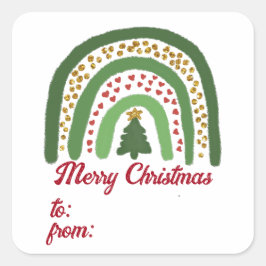 Weihnachtsregenbogen Glitzer Rot Gold Grün Quadratischer Aufkleber