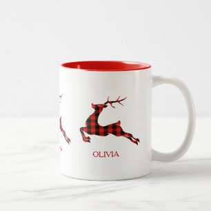 Weihnachtsreh, rot und schwarz kariert zweifarbige tasse