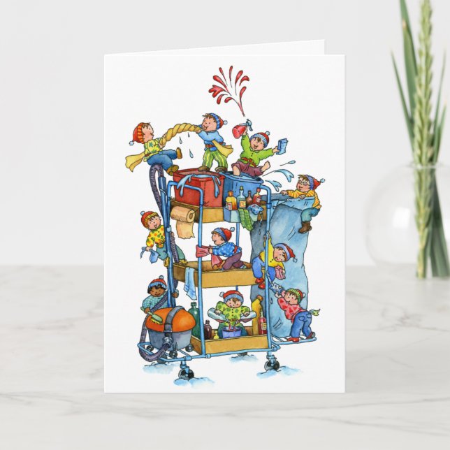 Weihnachtsreinigungsservice Trolley Grußkarte Feiertagskarte (Vorderseite)