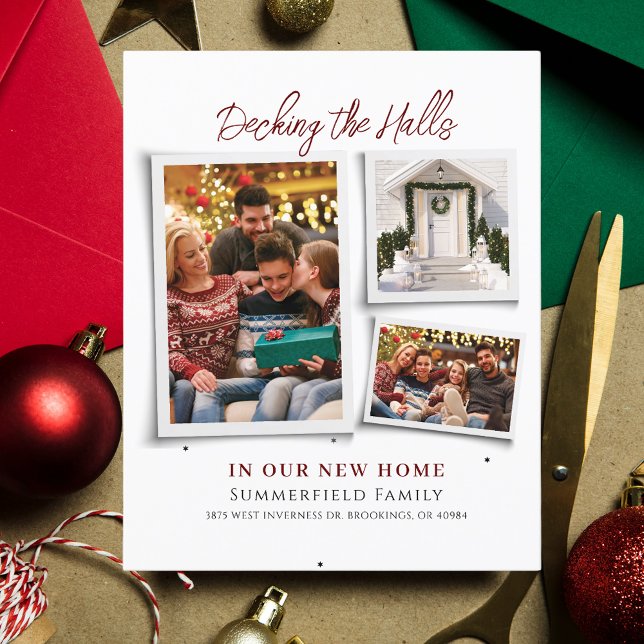 Weihnachtsreise Bewegung Wir haben die Ankündigung (Decking New Halls Christmas Family Photo Collage Moving Announcement)