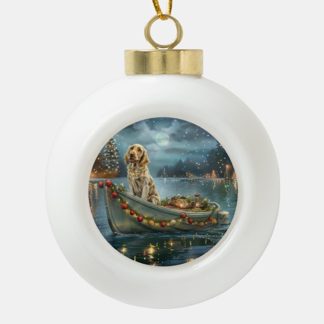 Weihnachtsreise des englischen Setters Keramik Kugel-Ornament (Vorderseite)