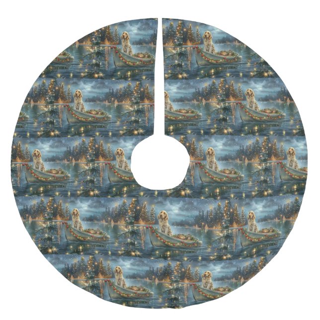 Weihnachtsreise des englischen Setters Polyester Weihnachtsbaumdecke (Vorderseite)