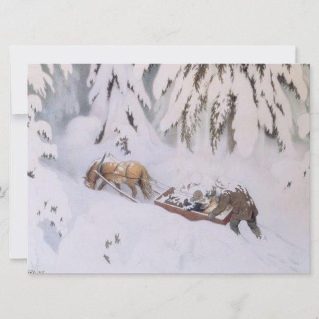 Weihnachtsreise durch den Schnee im Winter Karte (Vorderseite)