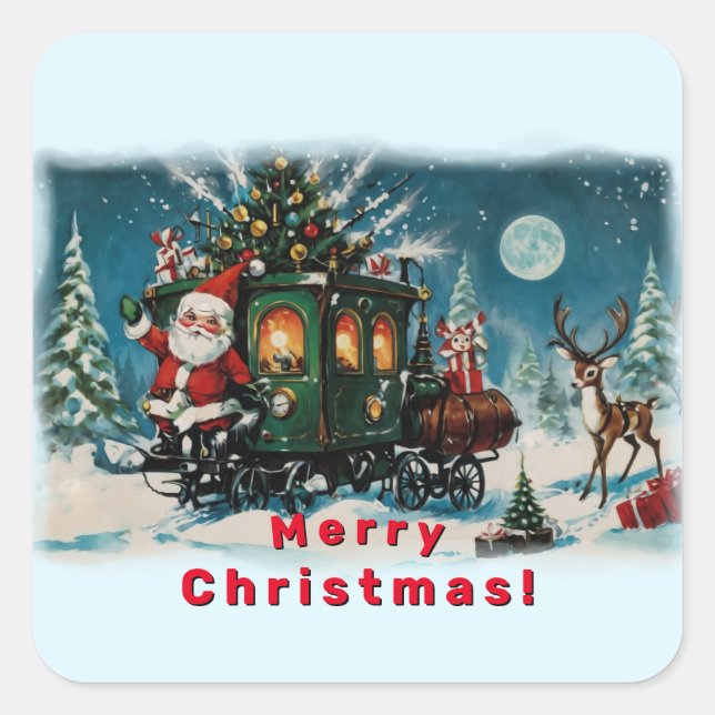 Weihnachtsreise - Lieferwagen des Weihnachtsmanns Quadratischer Aufkleber (Vorderseite)