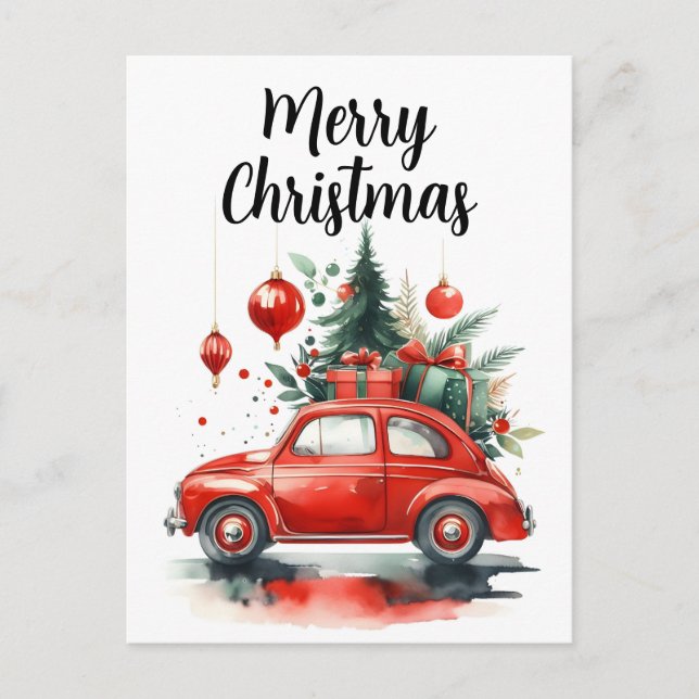 Weihnachtsreise mit Geschenken Feiertagspostkarte (Vorderseite)