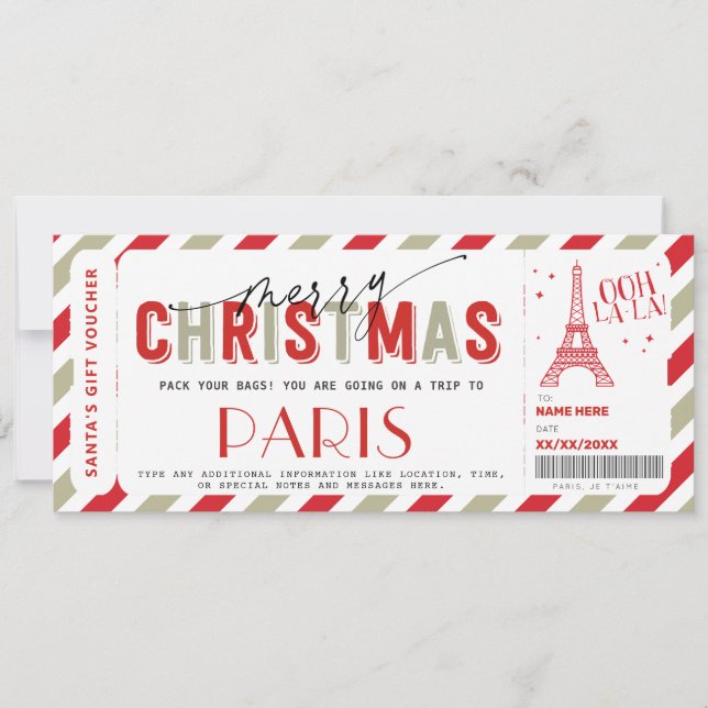 Weihnachtsreise nach Paris Geschenkgutschein Einladung (Vorderseite)