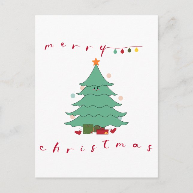 Weihnachtsreise Postkarte | Kawaii Christmas Tree (Vorderseite)