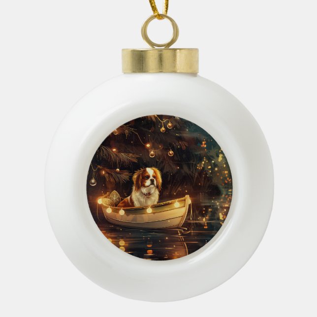 Weihnachtsreise zum Japanischen Kinn Keramik Kugel-Ornament (Vorderseite)