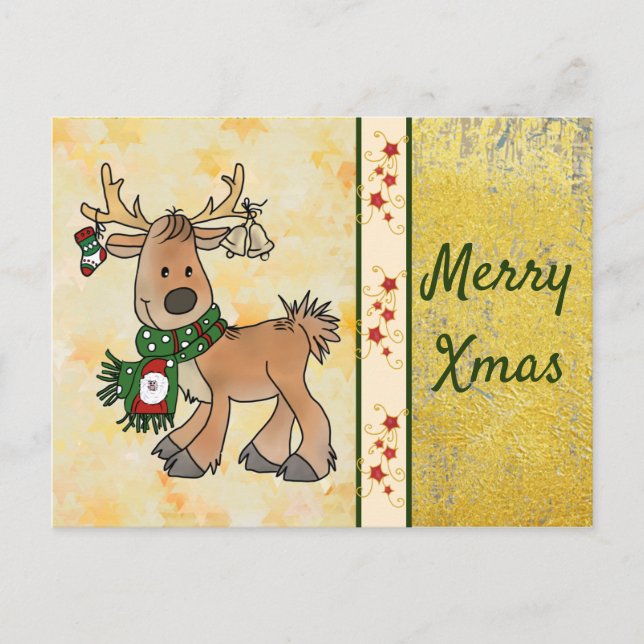 Weihnachtsren Postkarte (Vorderseite)