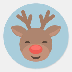 Weihnachtsren Rudolf auf hellblauem Runder Aufkleber