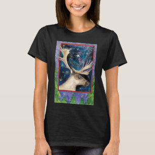 Weihnachtsrenne am Nacht mit einem leuchtenden Ste T-Shirt