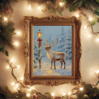 Weihnachtsrenne unter dem Lampenlicht Poster