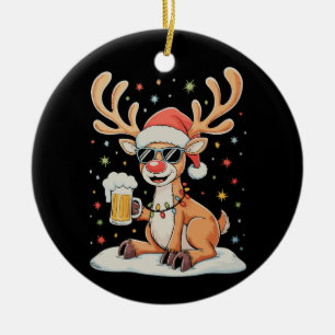 Weihnachtsrentier Bier Xmas Lichter Santa Urlaub Keramik Ornament