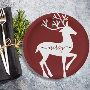 Weihnachtsrentier Frohes Burgund Pappteller