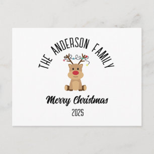 Weihnachtsrentier mit Lichtern und personalisierte Feiertagspostkarte