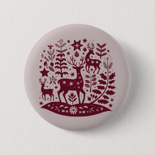 Weihnachtsrentier nordische Volkskunst skandinavis Button