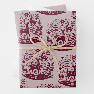 Weihnachtsrentier nordische Volkskunst skandinavis Geschenkpapier Set