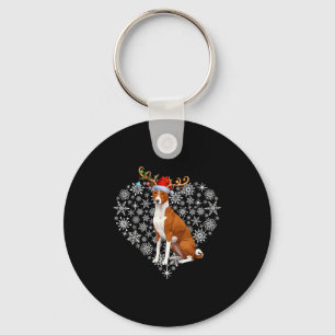 Weihnachtsrentier Santa Hut Basenji Liebhaber Xmas Schlüsselanhänger