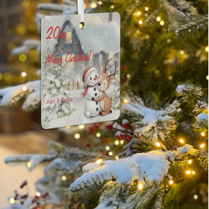  Weihnachtsrentier-Schneemann-Foto Quadrat-Ornamen Ornament Aus Metall