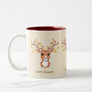 Weihnachtsrentier verziert mit Christbäumen Zweifarbige Tasse