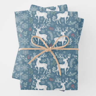Weihnachtsrentier, Waldbeeren, Schneeflocken Geschenkpapier Set
