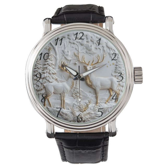 Weihnachtsrentier Wintermagie Armbanduhr (Vorderseite)