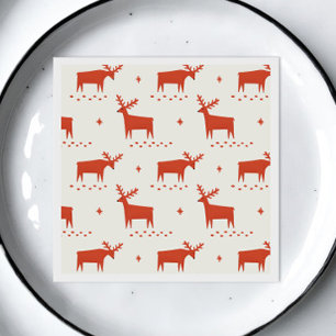 Weihnachtsrentiere. Rotes Waldtiermuster Serviette
