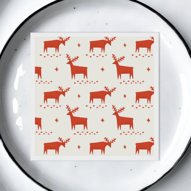 Weihnachtsrentiere. Rotes Waldtiermuster Serviette (Von Creator hochgeladen)