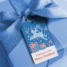 Weihnachtsrentiere übertreiben Geschenke mit blaue