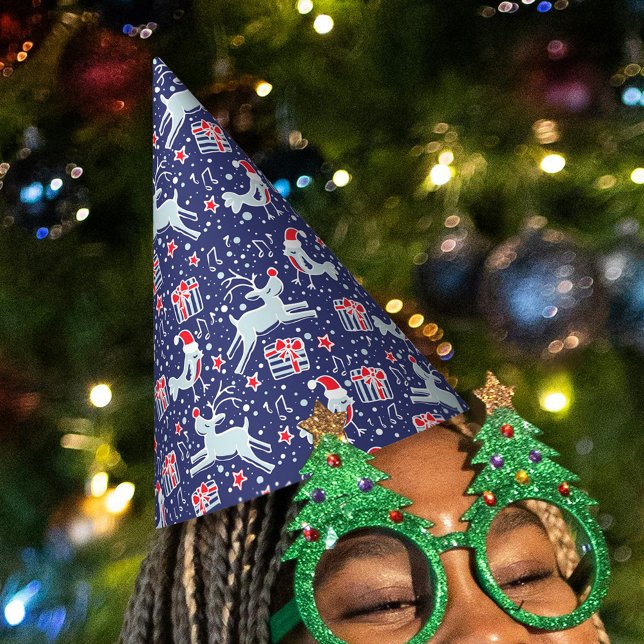 Weihnachtsrentiere und musikalisches Vogelmuster Partyhütchen (Von Creator hochgeladen)