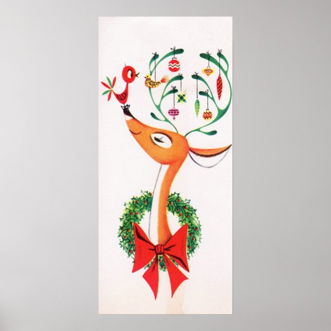 Weihnachtsretro Rentiere Holiday Vintage Plakat (Vorne)