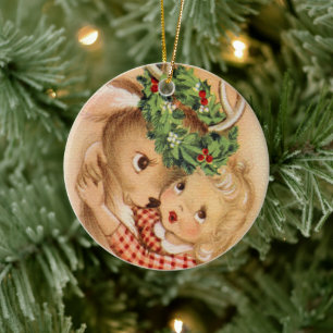 Weihnachtsretro Vintage Rentiere Keramik Ornament