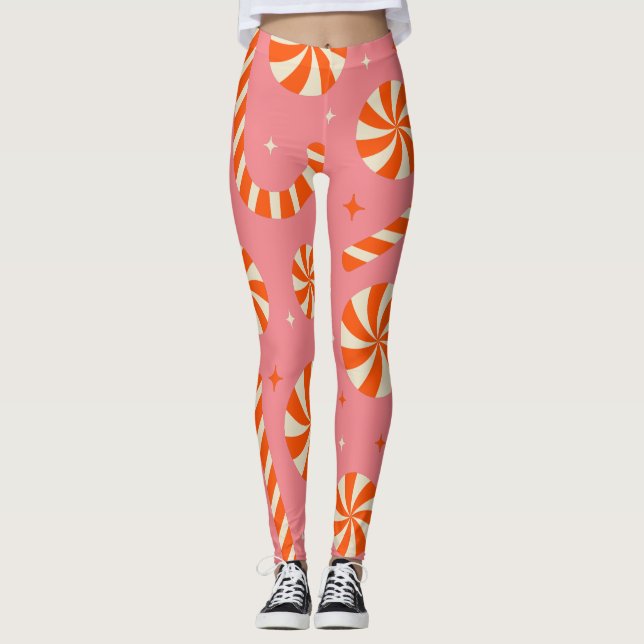 WeihnachtsRetromuster aus Candy Cany Leggings (Vorderseite)