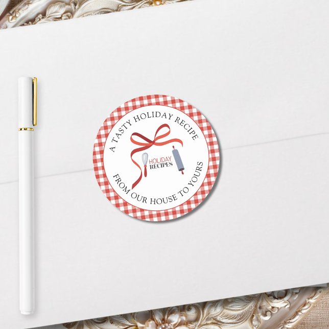 Weihnachtsrezepte Weihnachtskarte Umschlag Aufkleb Runder Aufkleber (Holiday Recipes Red Check Festive Envelope Seal)