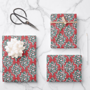Weihnachtsribons und Berries auf Rosa Geschenkpapier Set