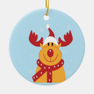 Weihnachtsrinder auf blau keramik ornament