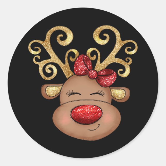 Weihnachtsrinder Gesicht niedliches Rot-Gold Schwa Runder Aufkleber (Vorderseite)