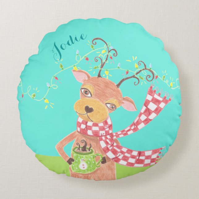 Weihnachtsrinder personalisiertes Kind Rundkissen Rundes Kissen (Vorderseite)