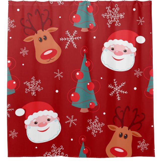 Weihnachtsrinder, Santa, nahtlos rot Duschvorhang (Vorderseite)