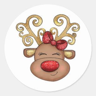 Weihnachtsrinder sehen sich niedlich festlichen Fe Runder Aufkleber