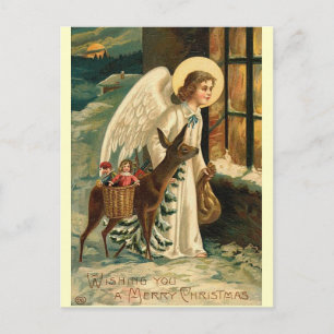 Weihnachtsrinder und Engel Postkarte