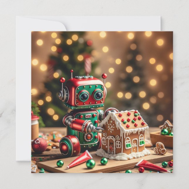 Weihnachtsrobot-Grußkarte Feiertagskarte (Vorderseite)