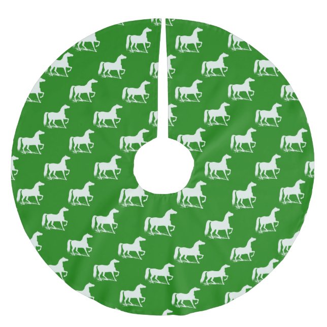 Weihnachtsrock Grün und Weiß Pferd Polyester Weihnachtsbaumdecke (Vorderseite)